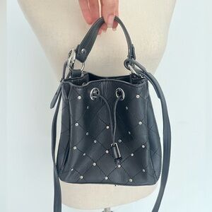 small black leather handbag by Zara with silver detailing